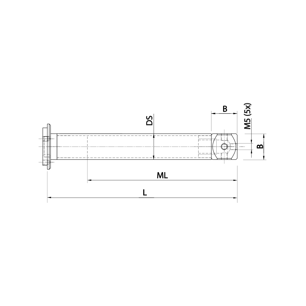 Drawing of product M5 Adaptor Plate Extension carbon fiber; L 66.5 mm; DS 20.0 mm; B 15.0 mm